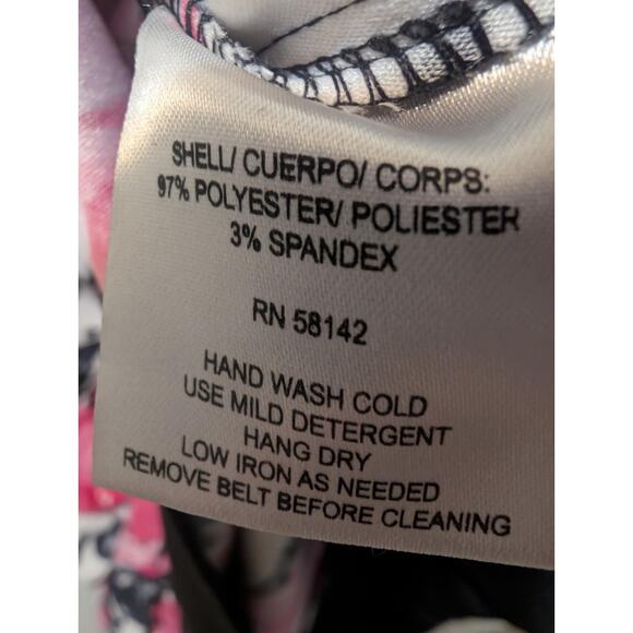 London Times Black Ivory Pink Stripe Rose Print Belt Work Summer Dress Size 12 - Picture 8 of 8